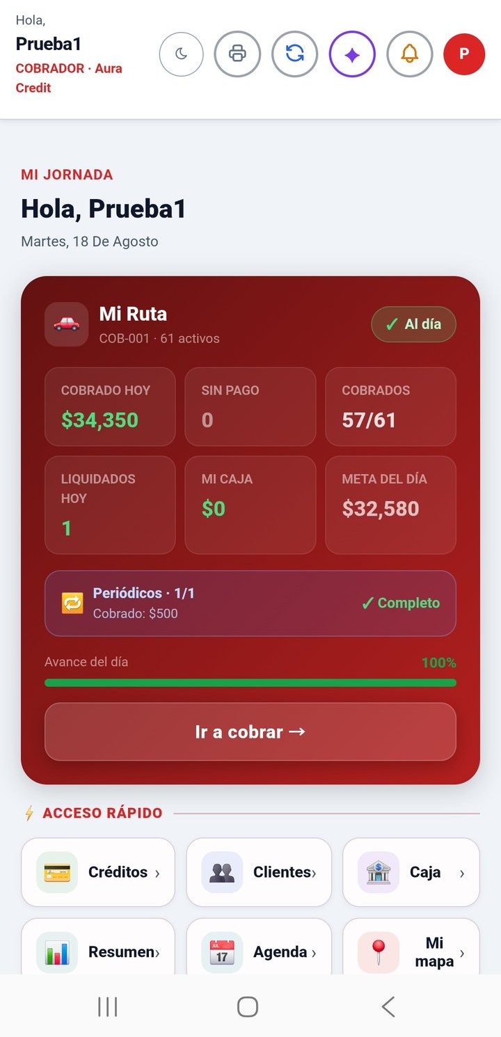 Inicio del cobrador: su ruta, lo cobrado y su meta