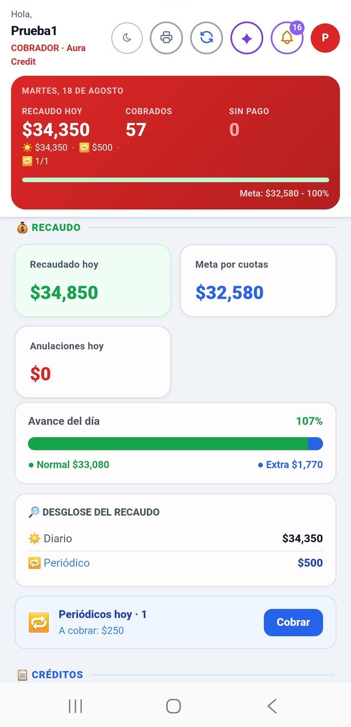 Recaudo del día, meta y desglose